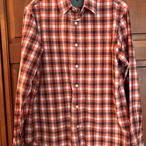 Banana Republic Orange and Gray Plaid Shirt soft wash size Medium
